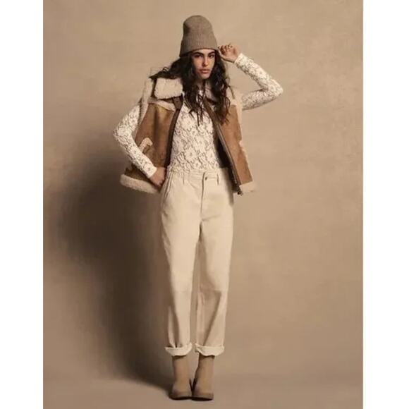 American Eagle Super High-Waisted Corduroy Paperbag Barrel Pants 16 Short Beige - Picture 4 of 11